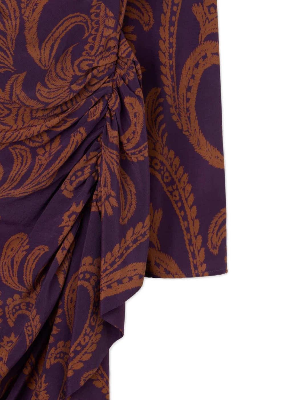 Vestido Silbon estampado morado y camel manga larga de mujer
