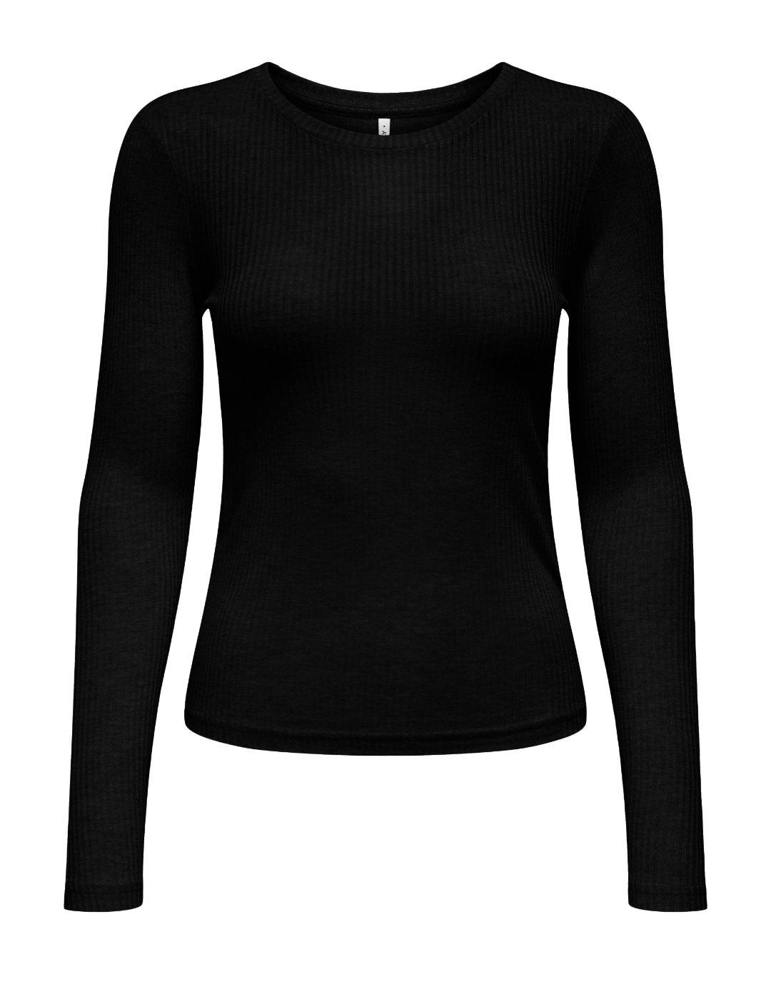 Camiseta Only Alberte negra manga larga acanalada de mujer