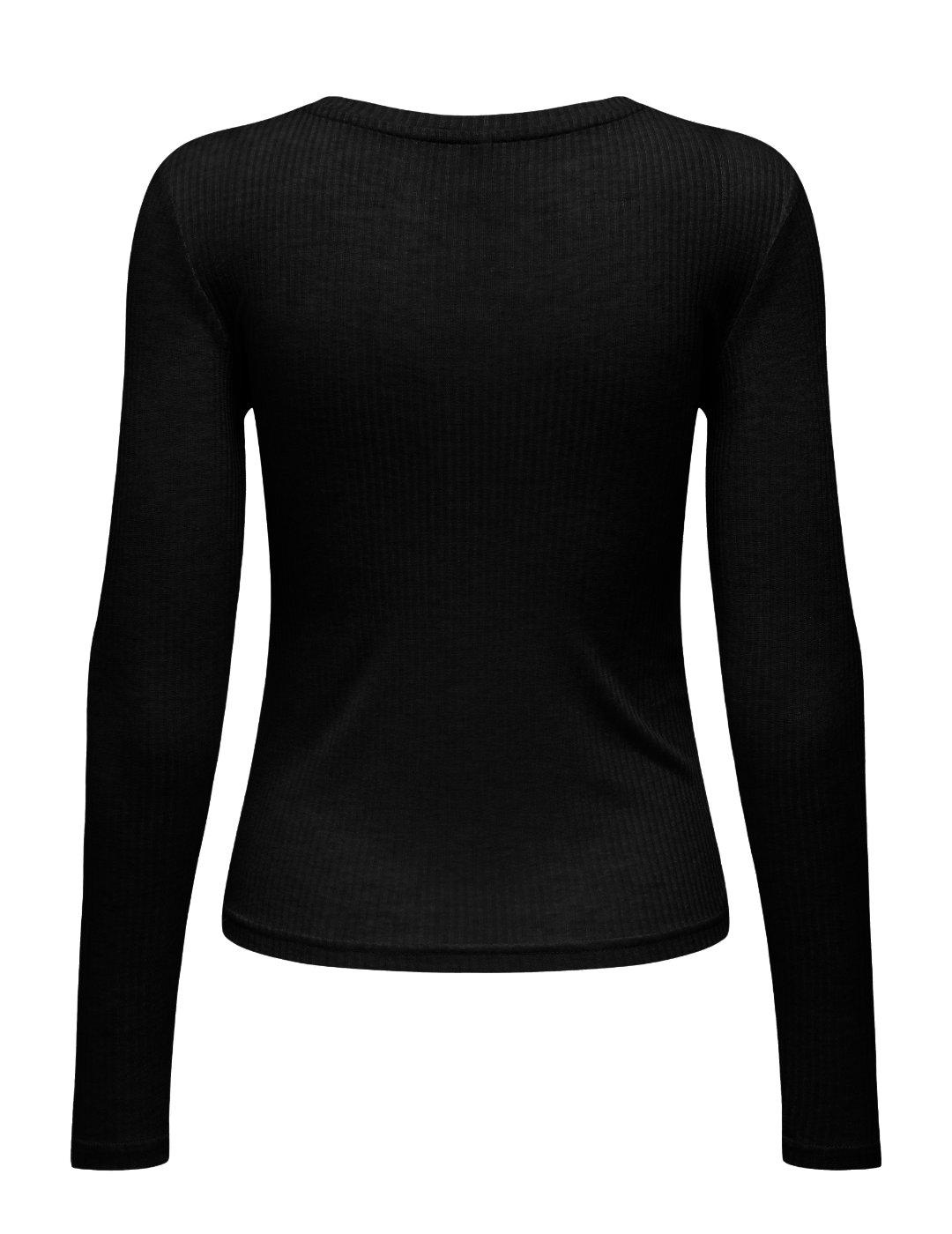 Camiseta Only Alberte negra manga larga acanalada de mujer