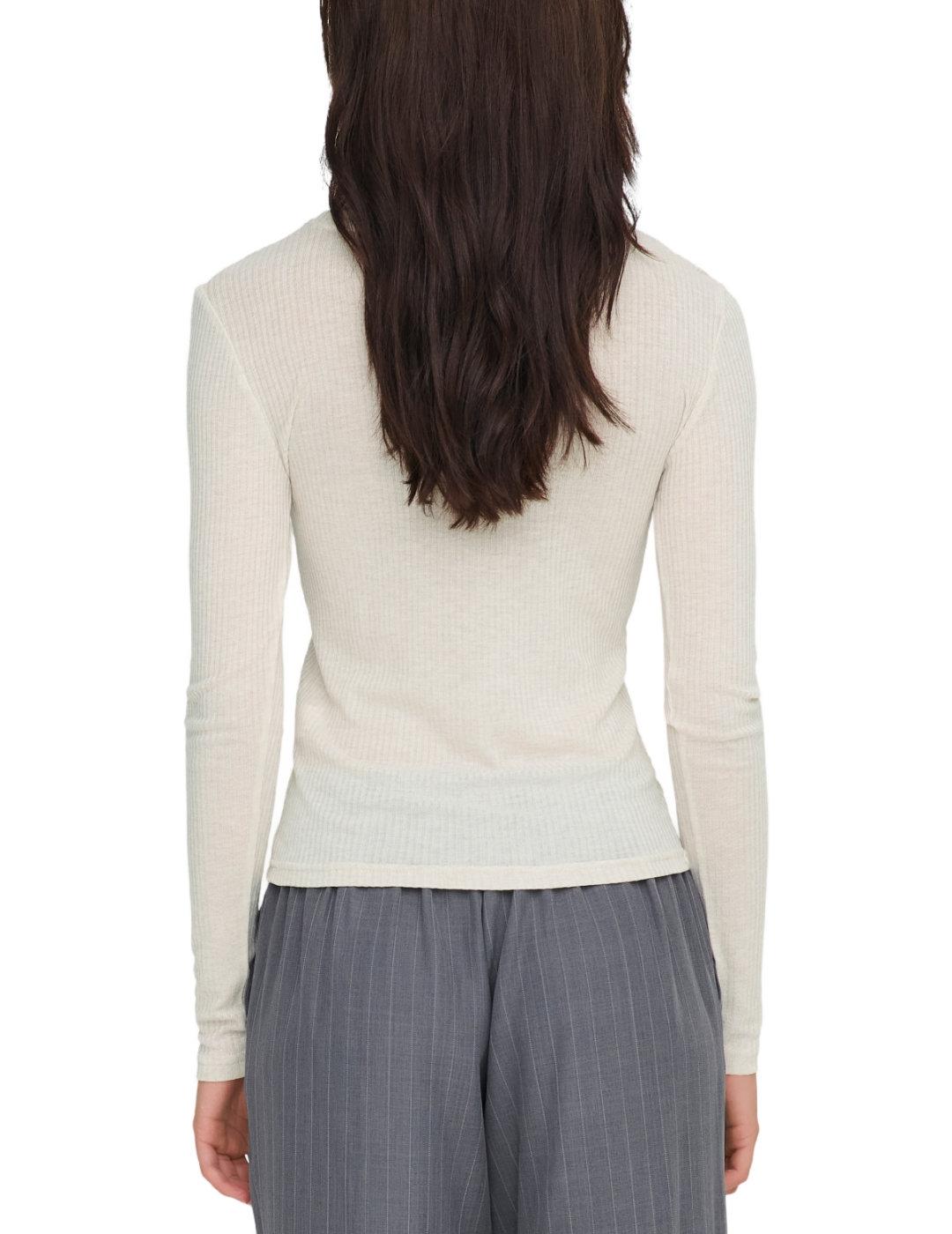 Camiseta Only Alberte beige manga larga de mujer