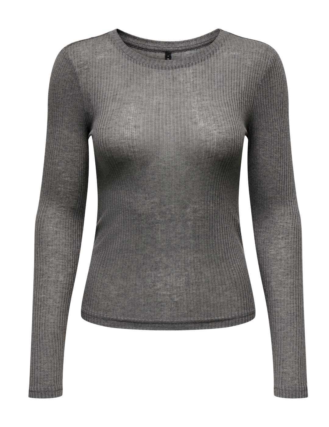 Camiseta Only Alberte gris manga larga acanalada de mujer