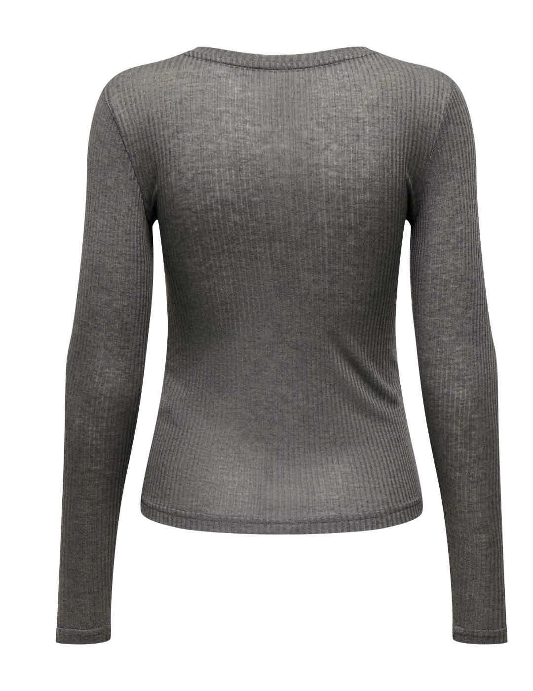 Camiseta Only Alberte gris manga larga acanalada de mujer