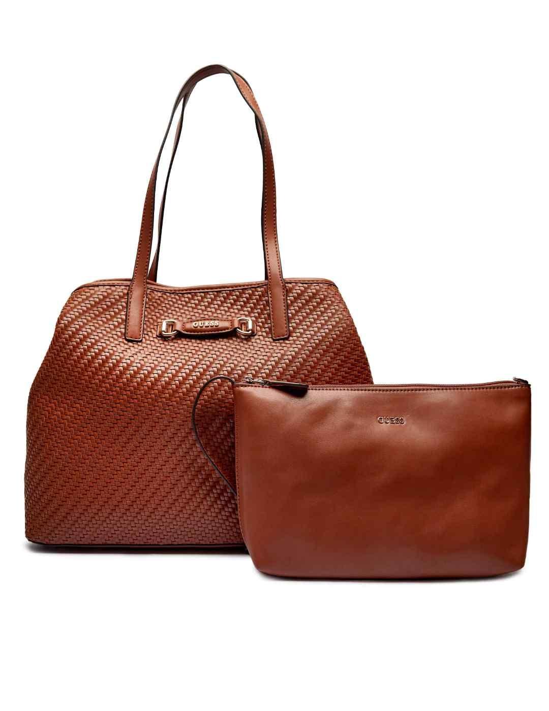 Bolso maxi Guess Vikky cognac de hombro para mujer