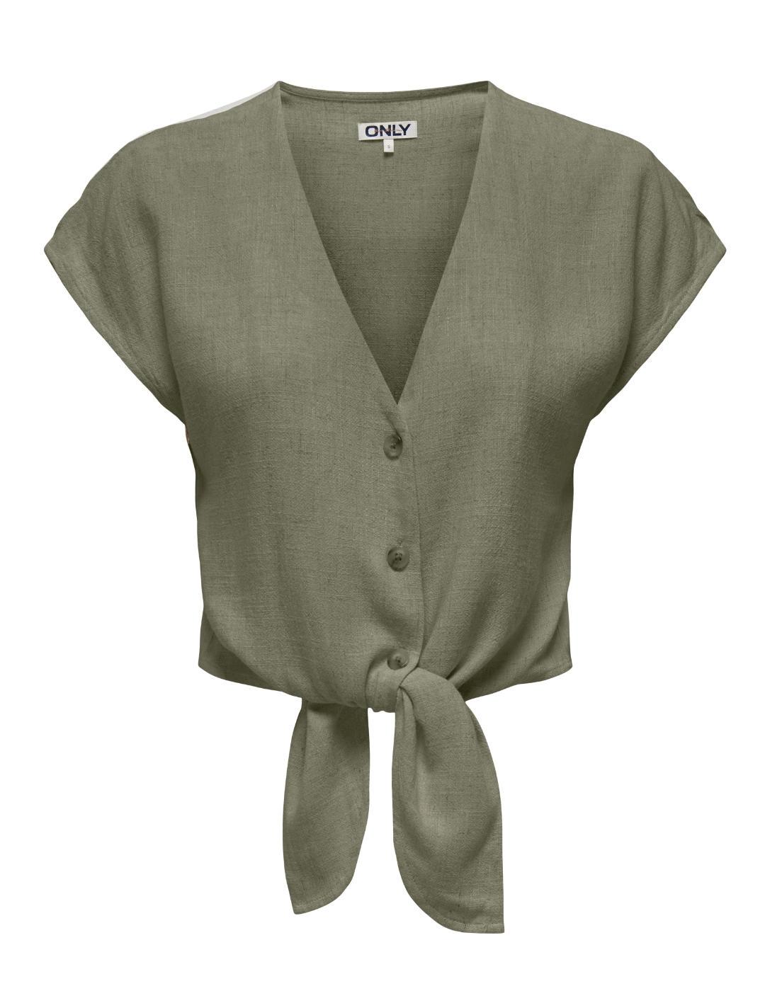 Blusa Only  Siesta verde oliva anudada manga corta de mujer