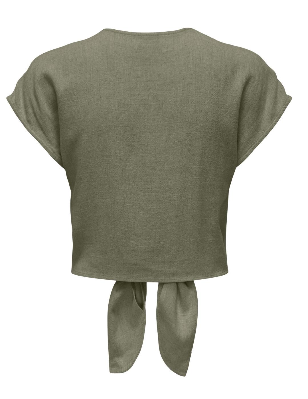 Blusa Only  Siesta verde oliva anudada manga corta de mujer