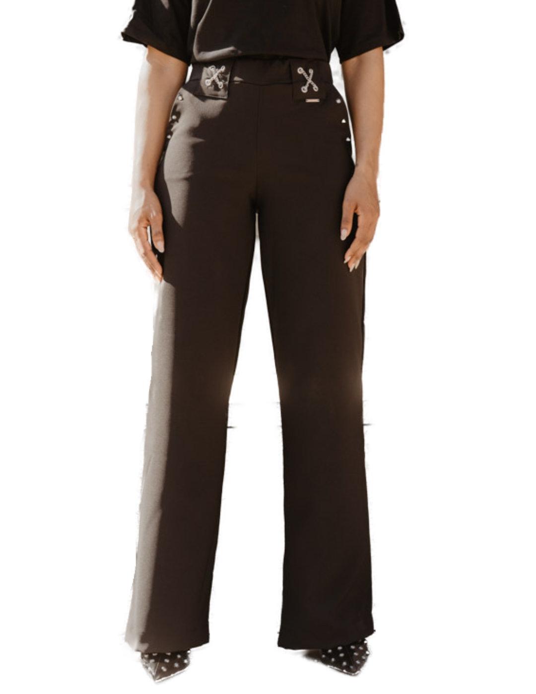  Pantalón Animosa negro detalle cadenas para mujer