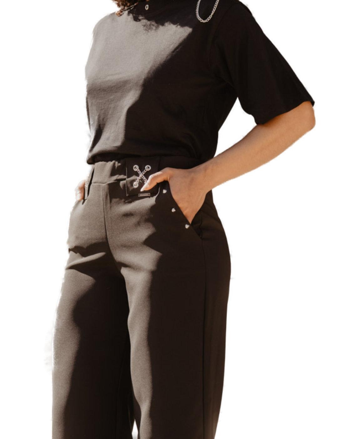  Pantalón Animosa negro detalle cadenas para mujer