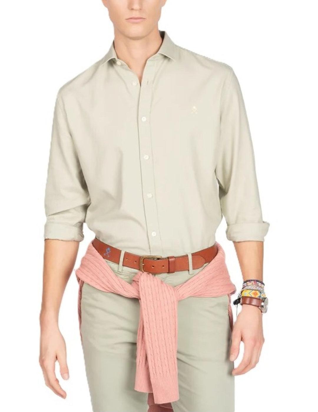 Camisa Harper Laguna Beach lino beige logotipo de hombre
