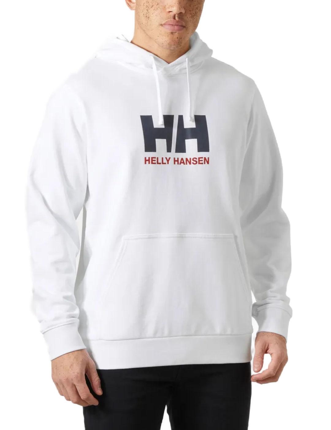 Sudadera Helly Hansen blanco logo marino con capucha hombre