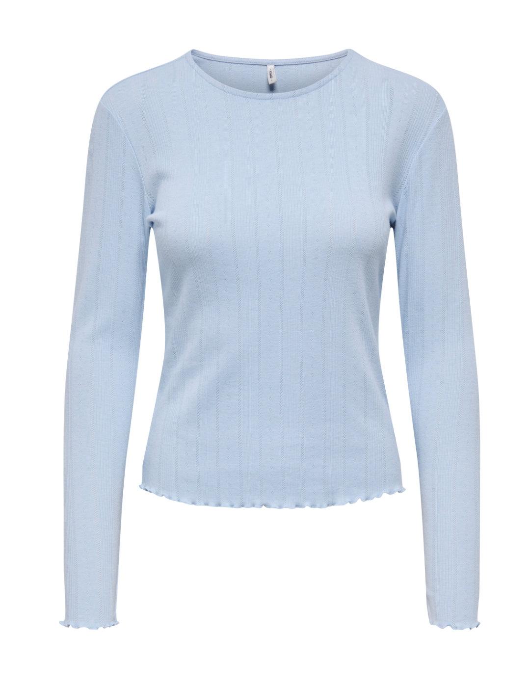 Camiseta Only Tenna azul calada manga larga para mujer