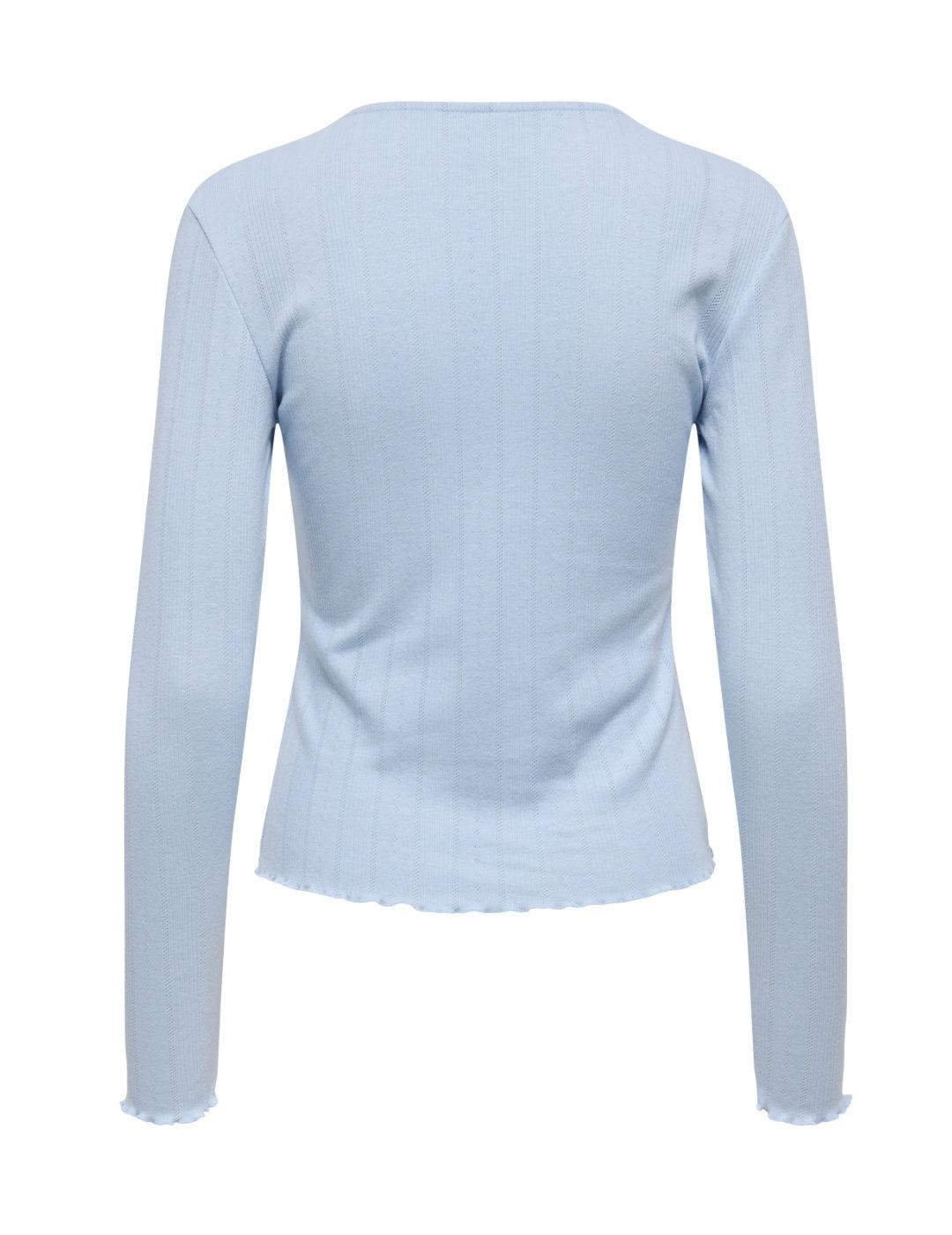 Camiseta Only Tenna azul calada manga larga para mujer