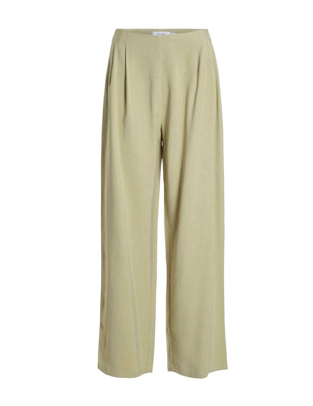 Pantalón Vila Kavina verde claro pinzas ancho para mujer