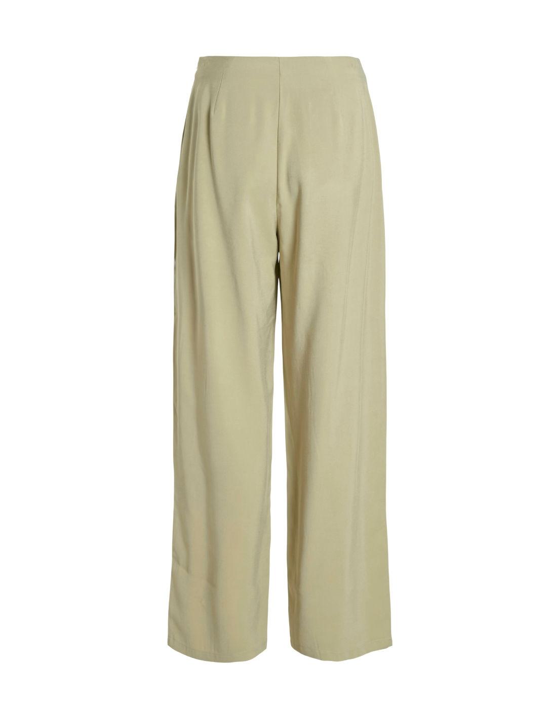 Pantalón Vila Kavina verde claro pinzas ancho para mujer