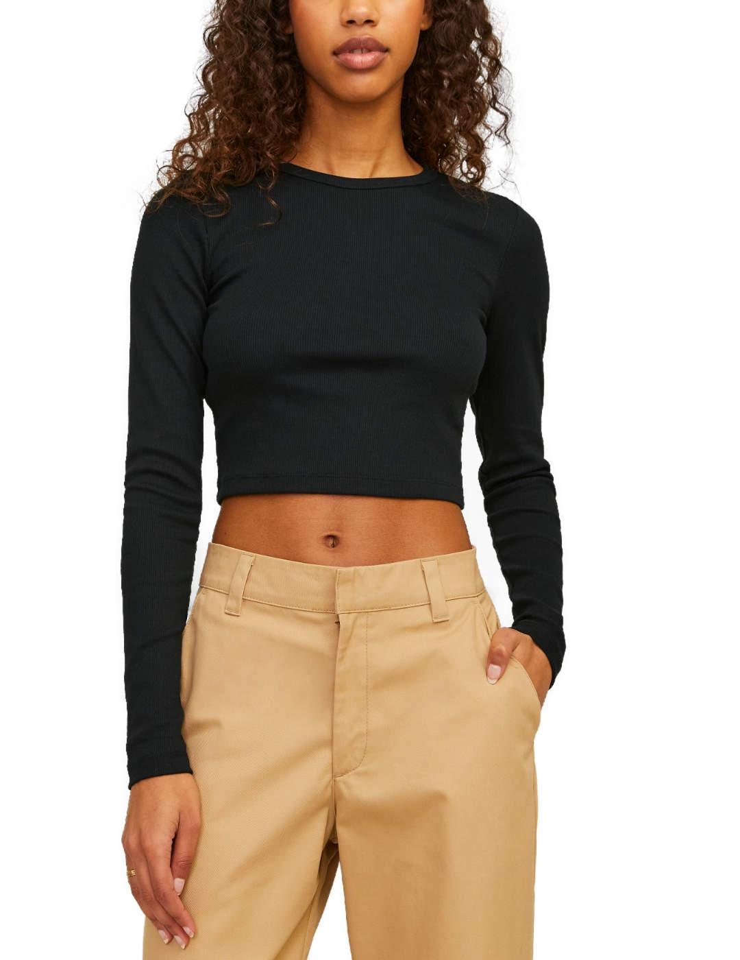 Top JJXX Feline negro cropped manga larga para mujer