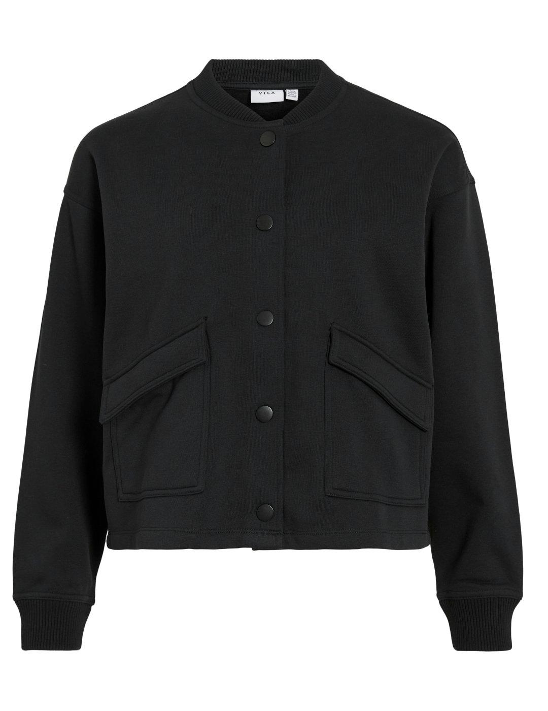 Bomber Vila Odessia negra botones y bolsillos para mujer