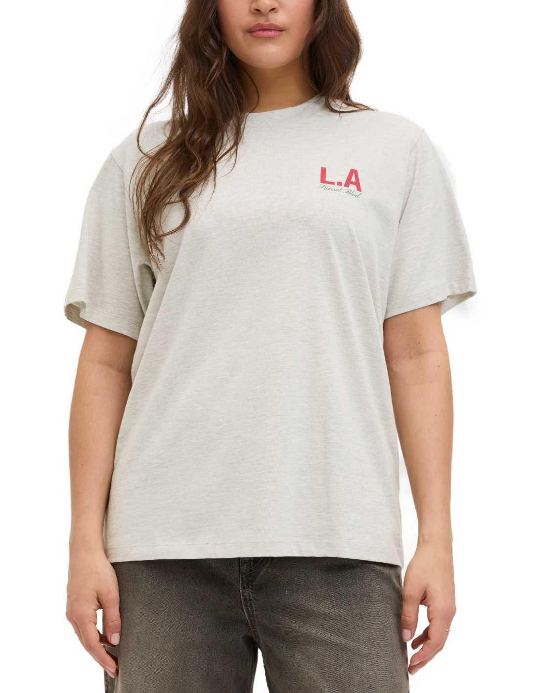 Camiseta JJXX gris jaspeado oversized para mujer