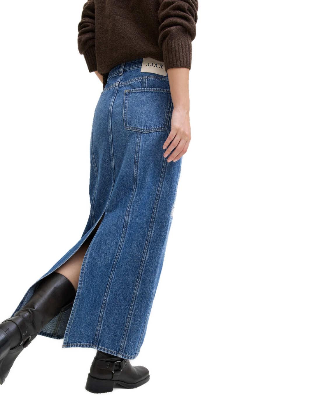 Falda larga JJXX Cana denim azul medio costuras para mujer
