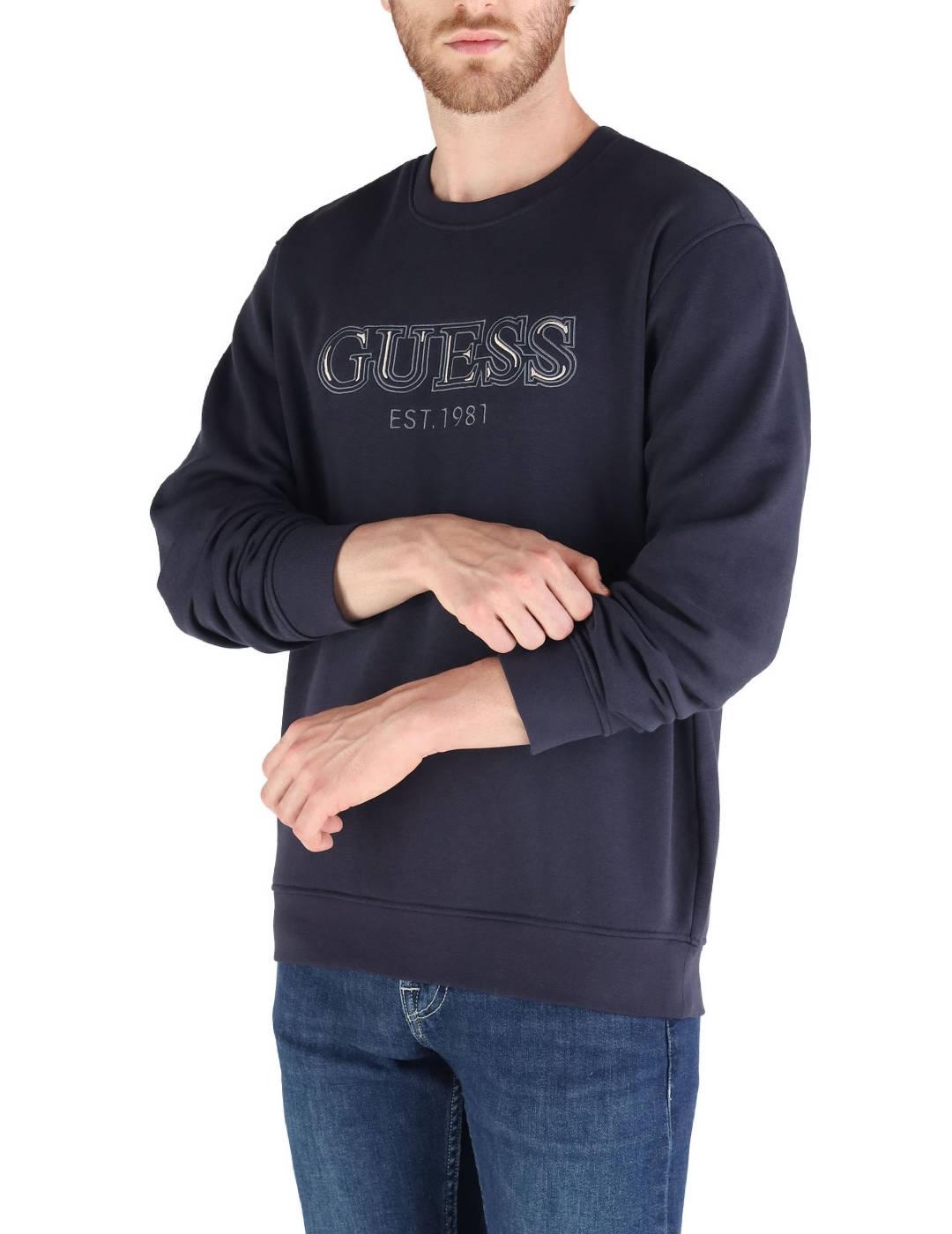 Sudadera Guess CN Basic azul logo bordado para hombre