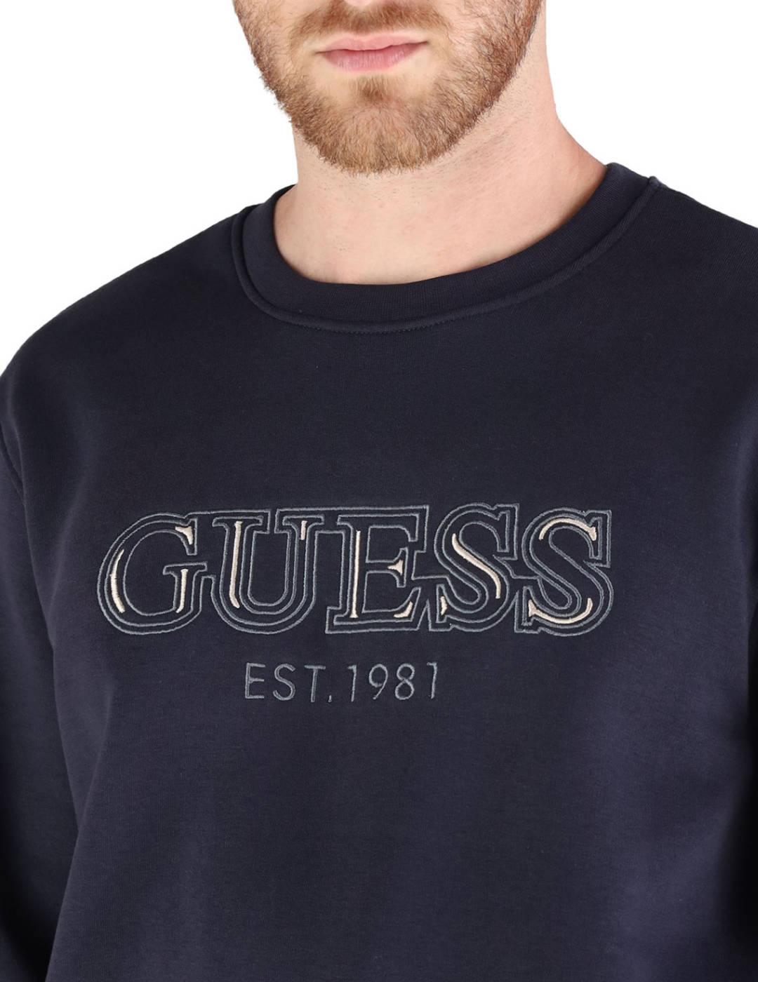Sudadera Guess CN Basic azul logo bordado para hombre