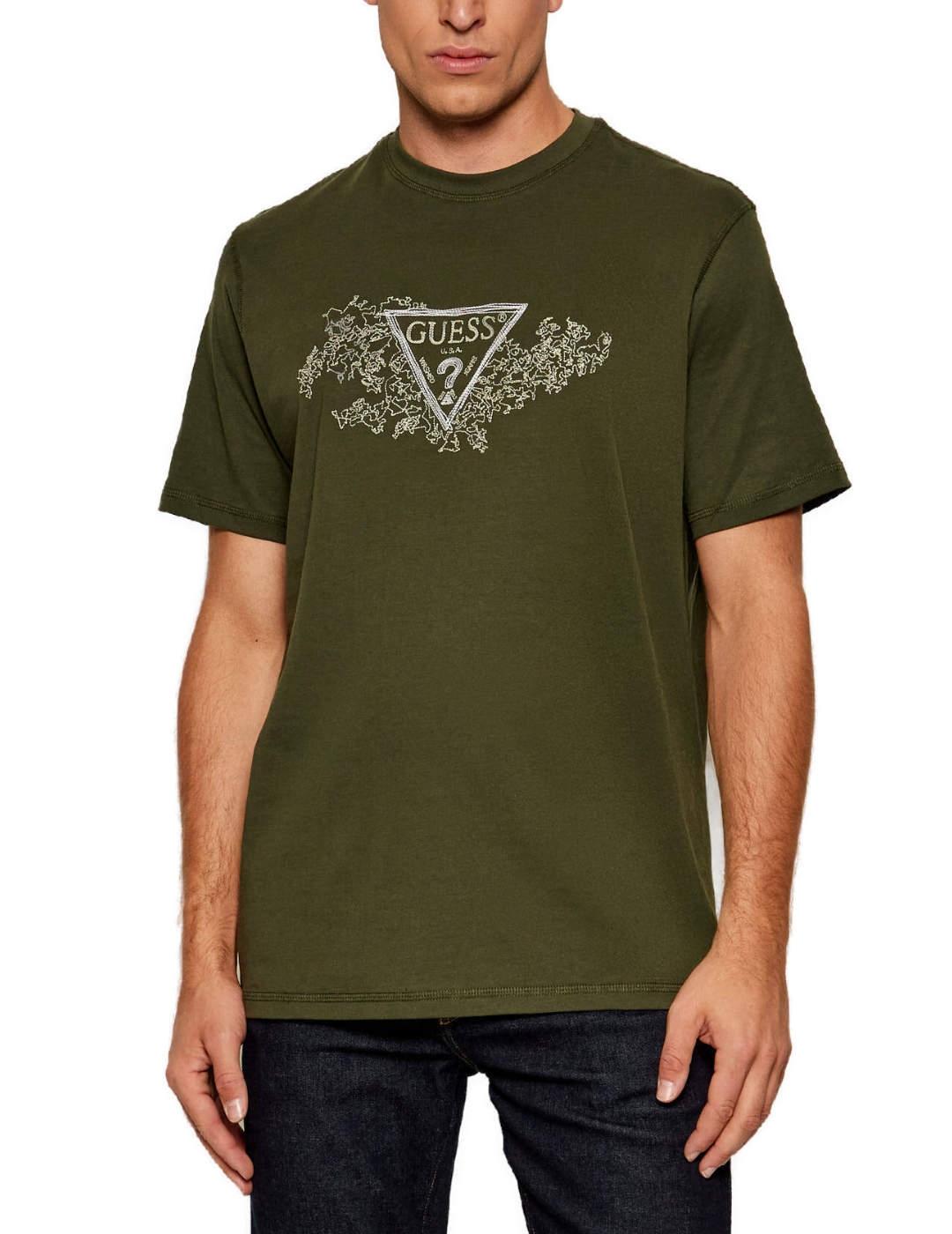 Camiseta Guess Embroidery corte recto verde de hombre
