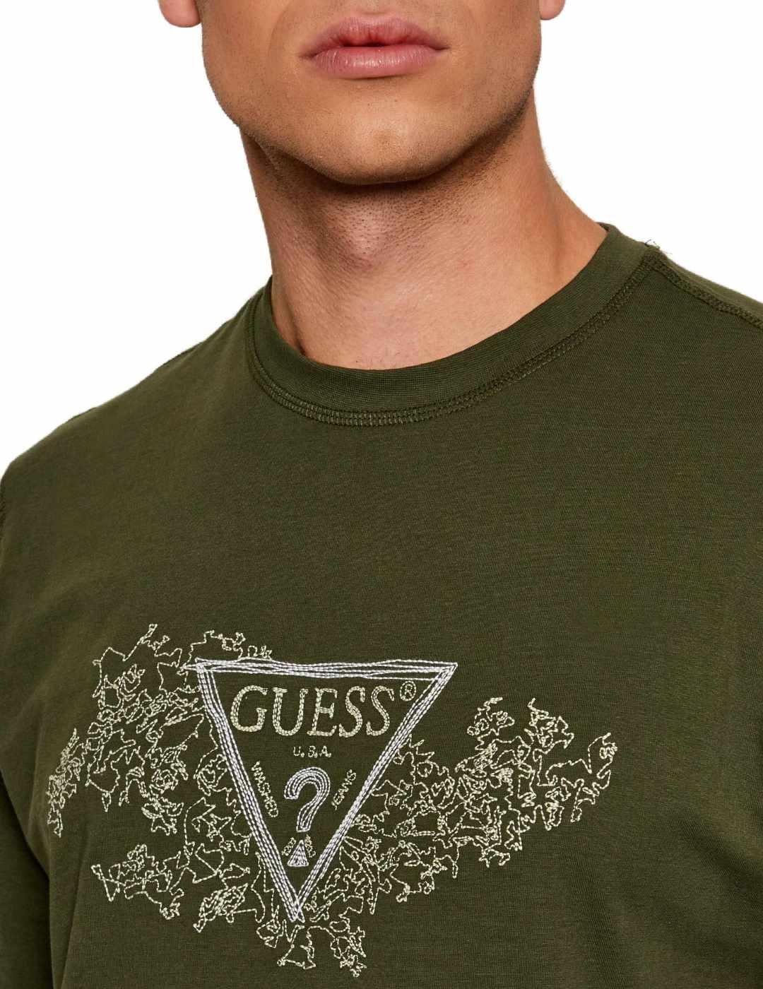 Camiseta Guess Embroidery corte recto verde de hombre