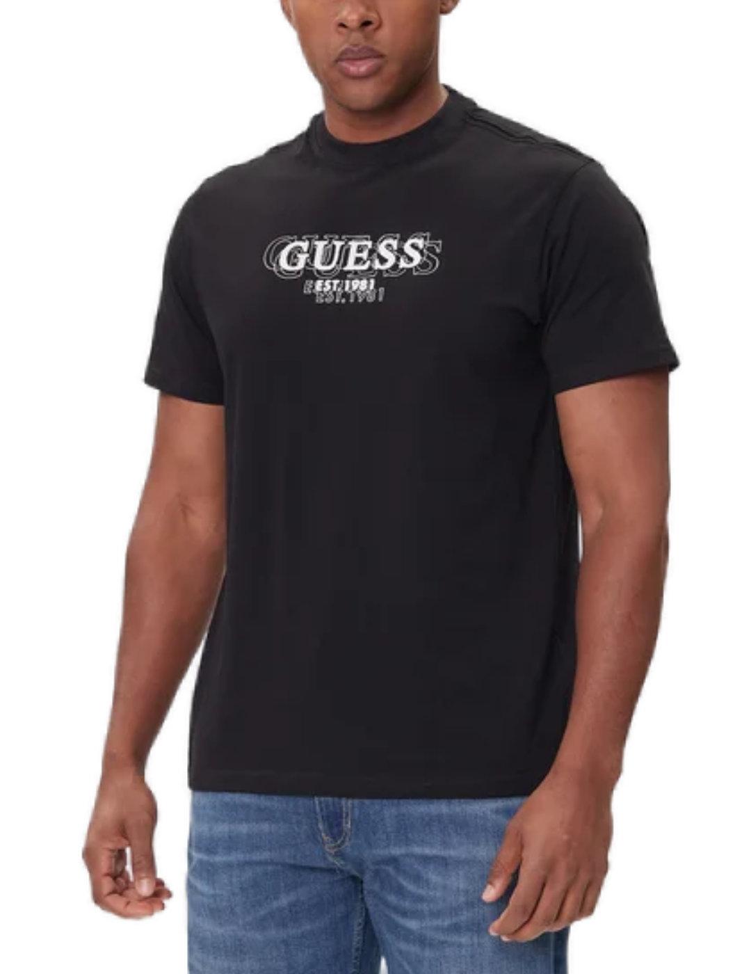 Camiseta Guess Small Logo frontal negra de hombre