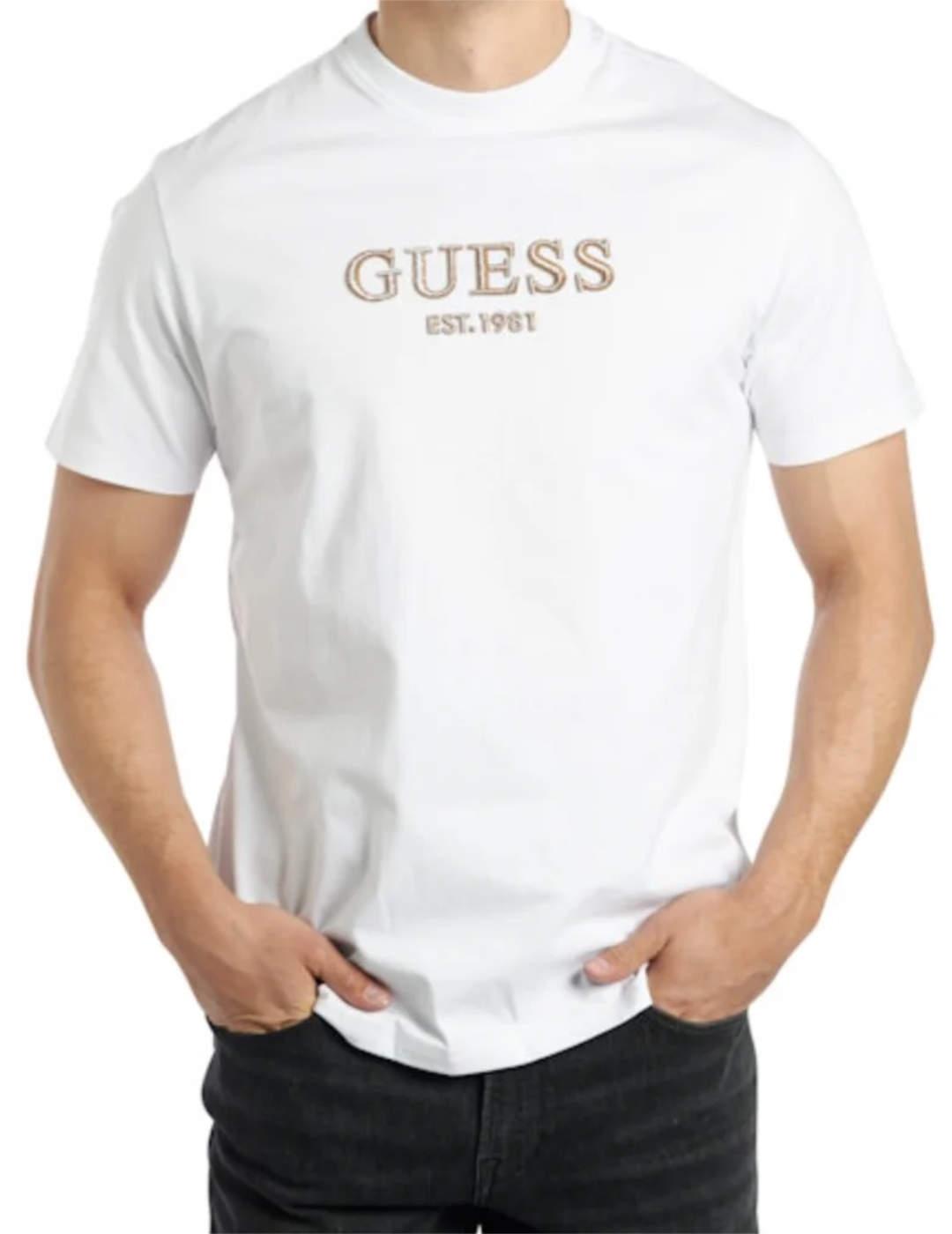 Camiseta Guess Embroidery logo Guess blanca de hombre