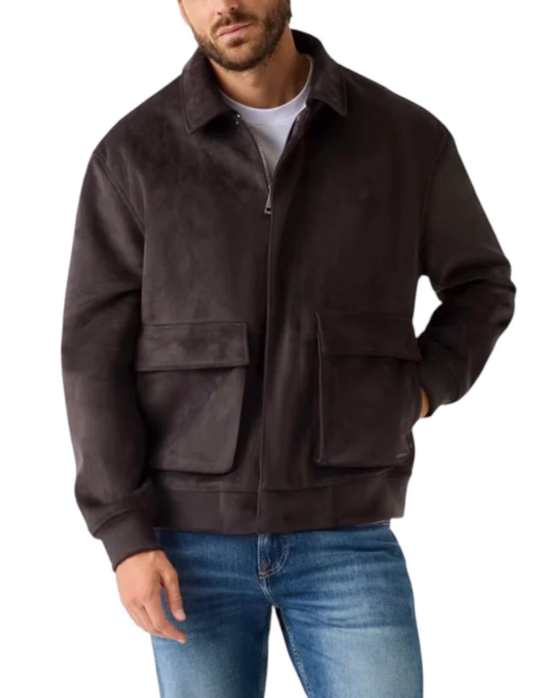 Chaqueta Guess Ryan Faux marrón de ante para hombre