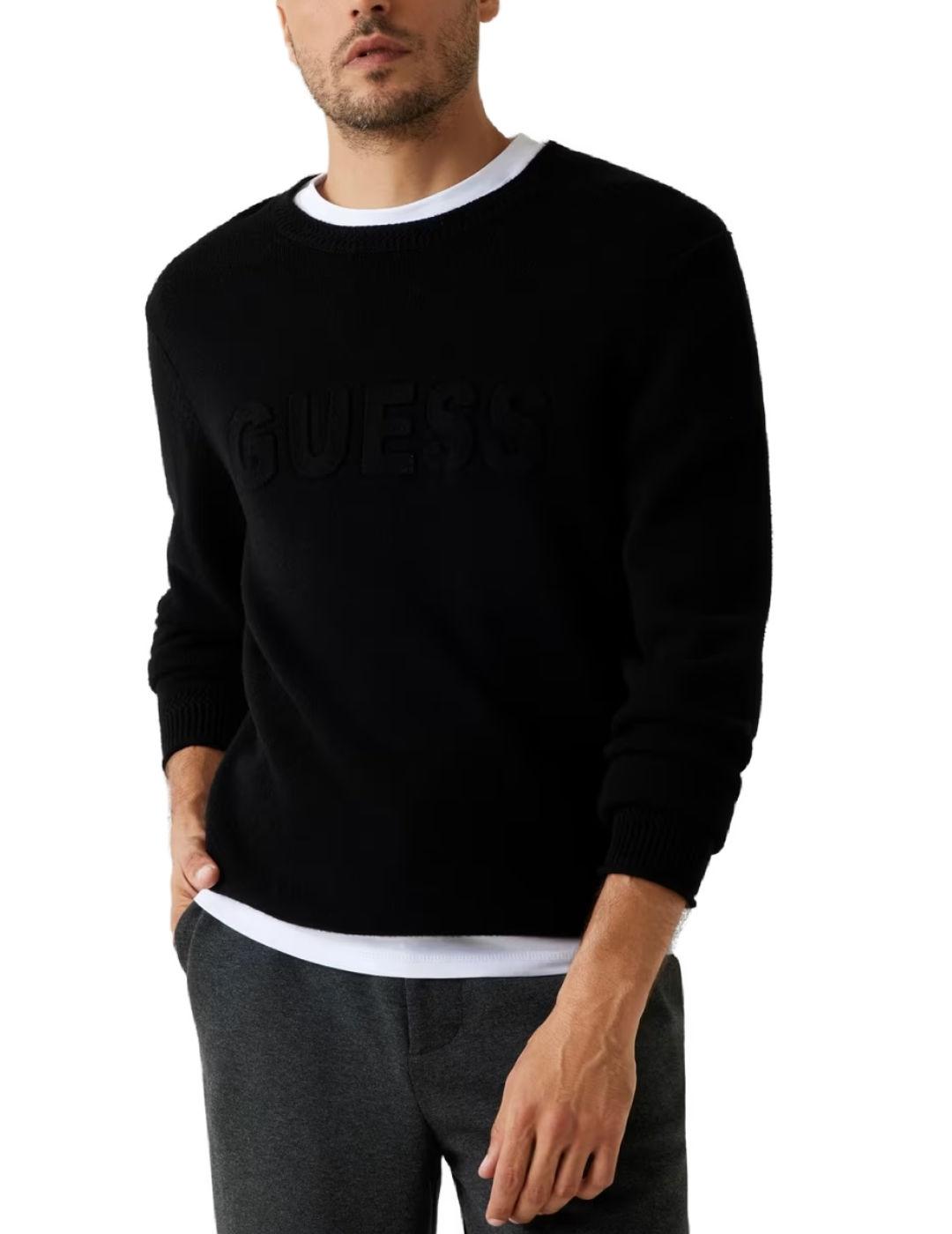 Jersey Guess con logo 3D en relieve negro de hombre
