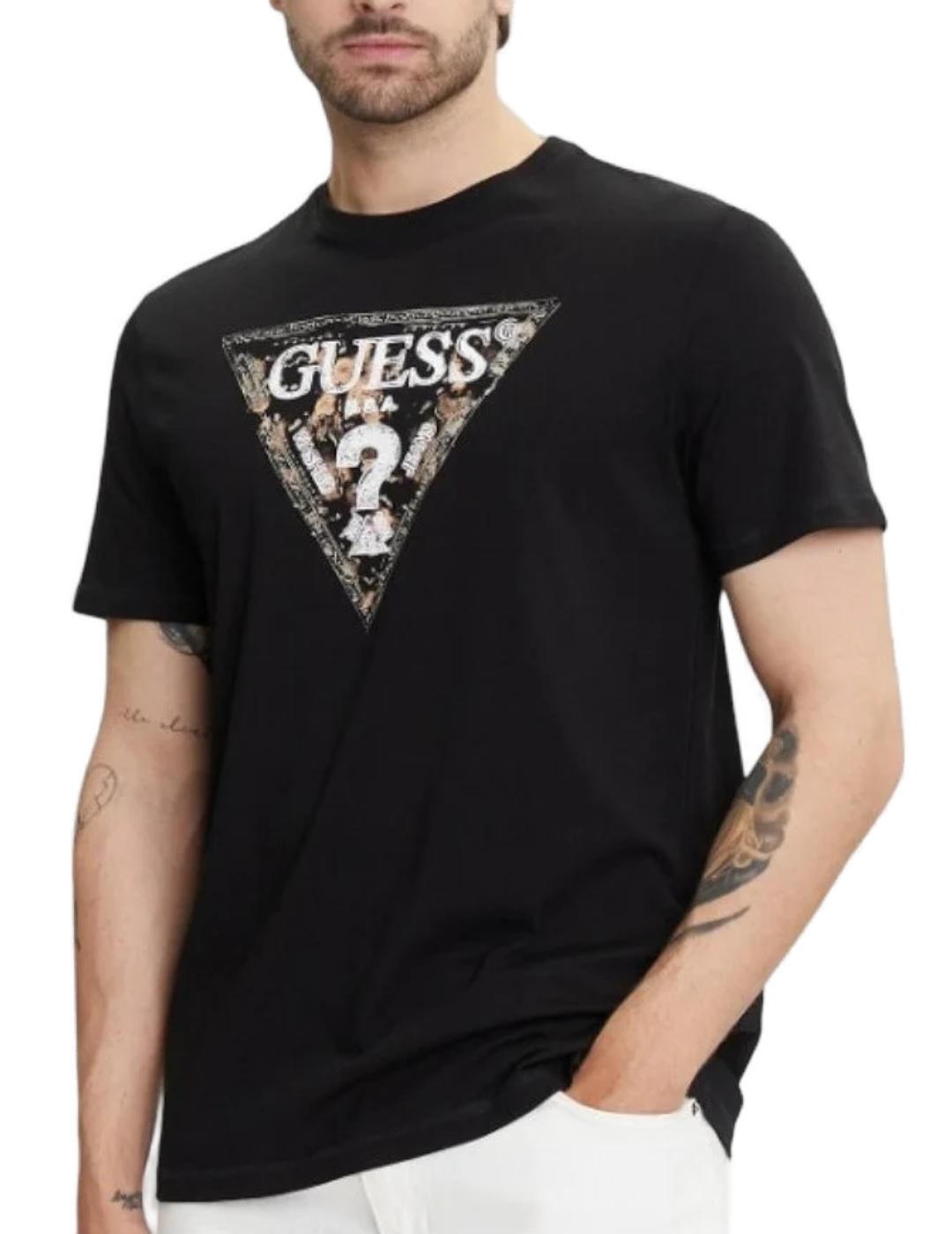 Camiseta Guess Triangle negra manga corta para hombre