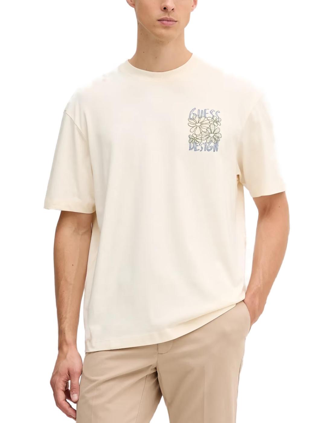 Camiseta Guess Flower beige manga corta para hombre