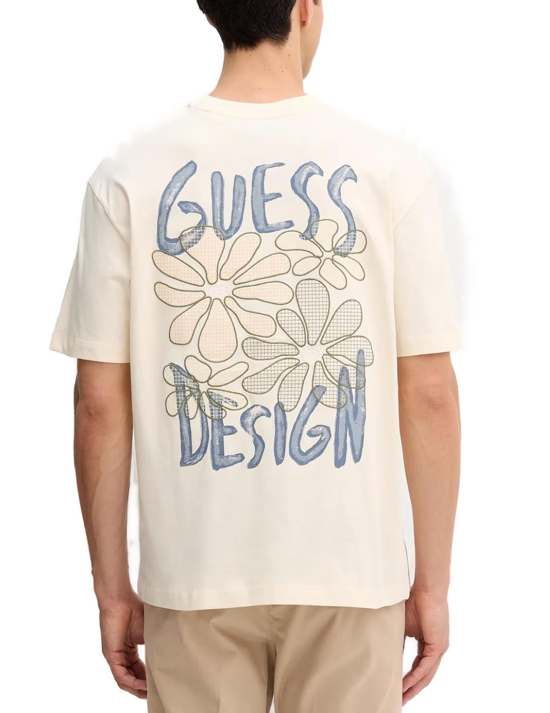 Camiseta Guess Flower beige manga corta para hombre