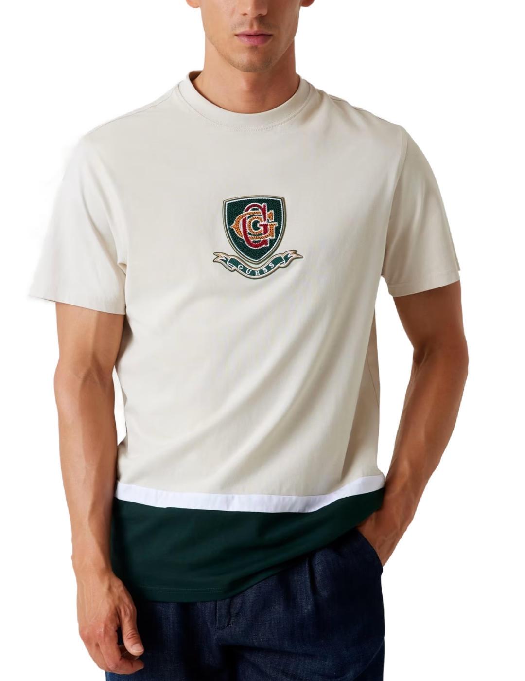 Camiseta Guess Color Block blanca manga corta para hombre