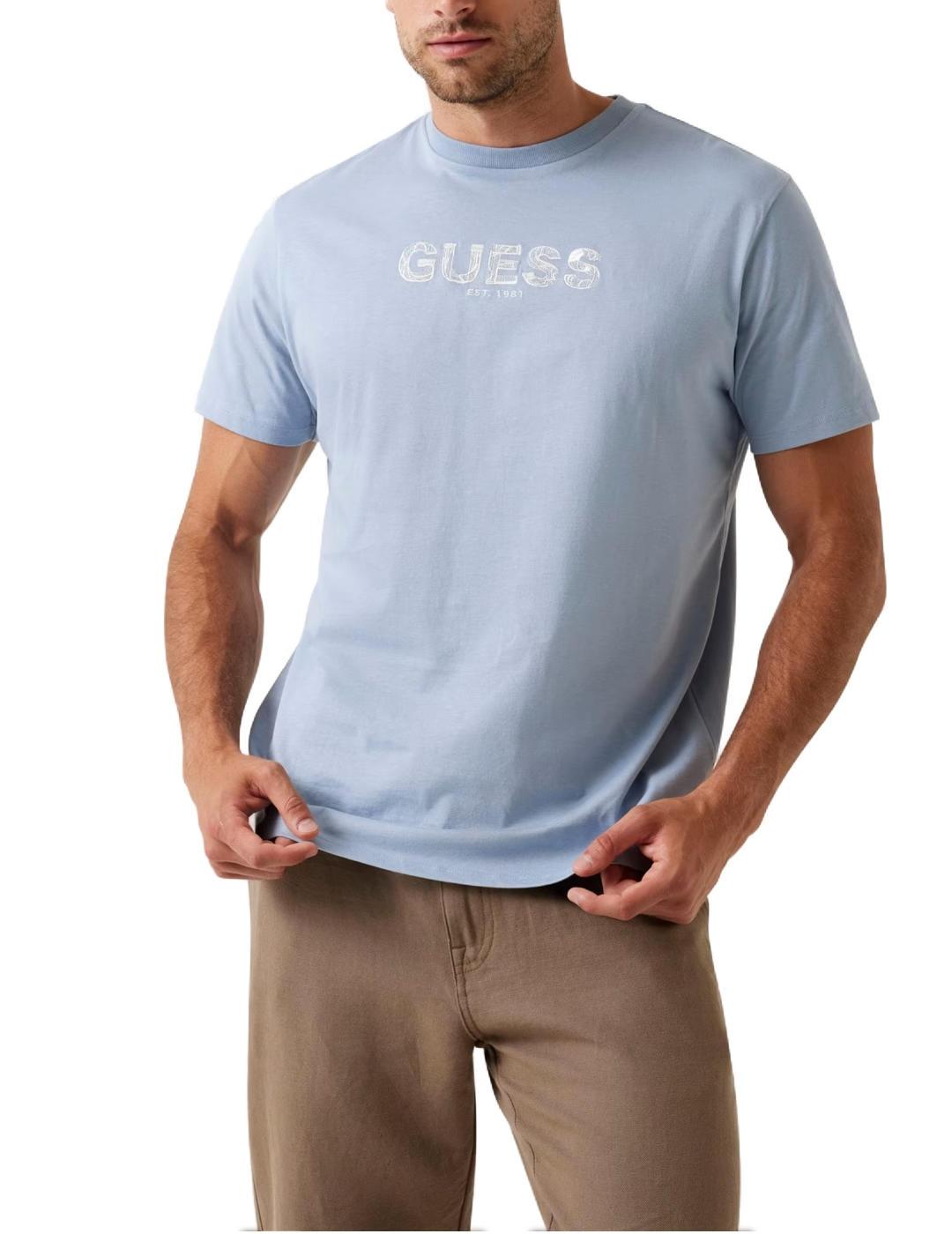 Camiseta Guess Embroidery azul claro manga corta para hombre