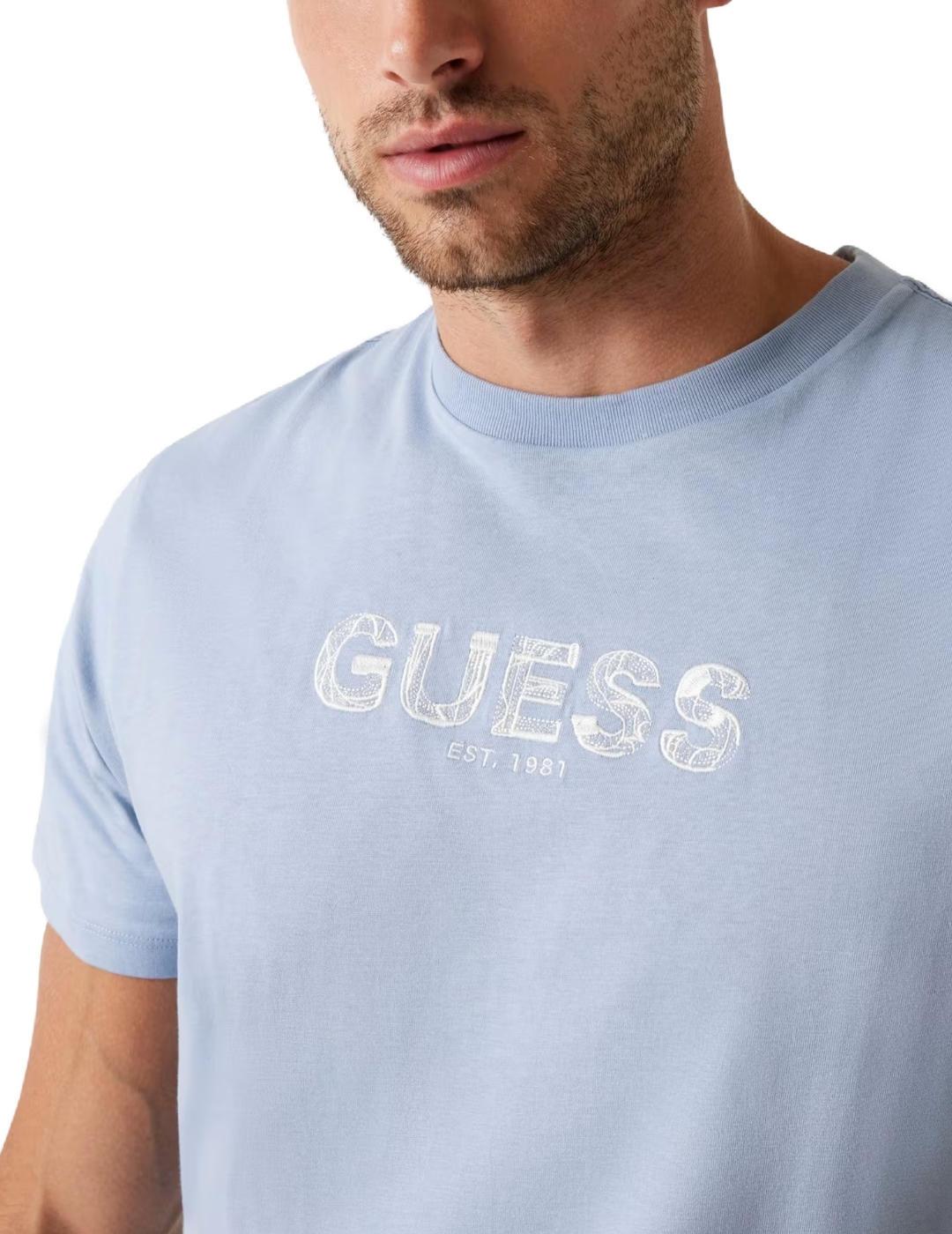 Camiseta Guess Embroidery azul claro manga corta para hombre
