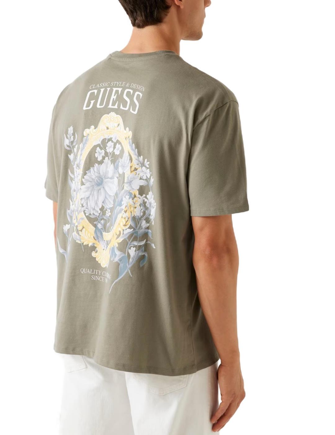 Camiseta Guess Mirror verde caqui manga corta para hombre