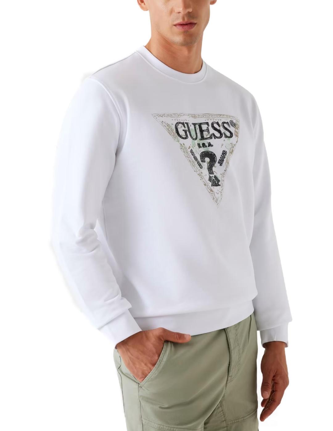 Sudadera Guess Triangle blanca sin capucha para hombre