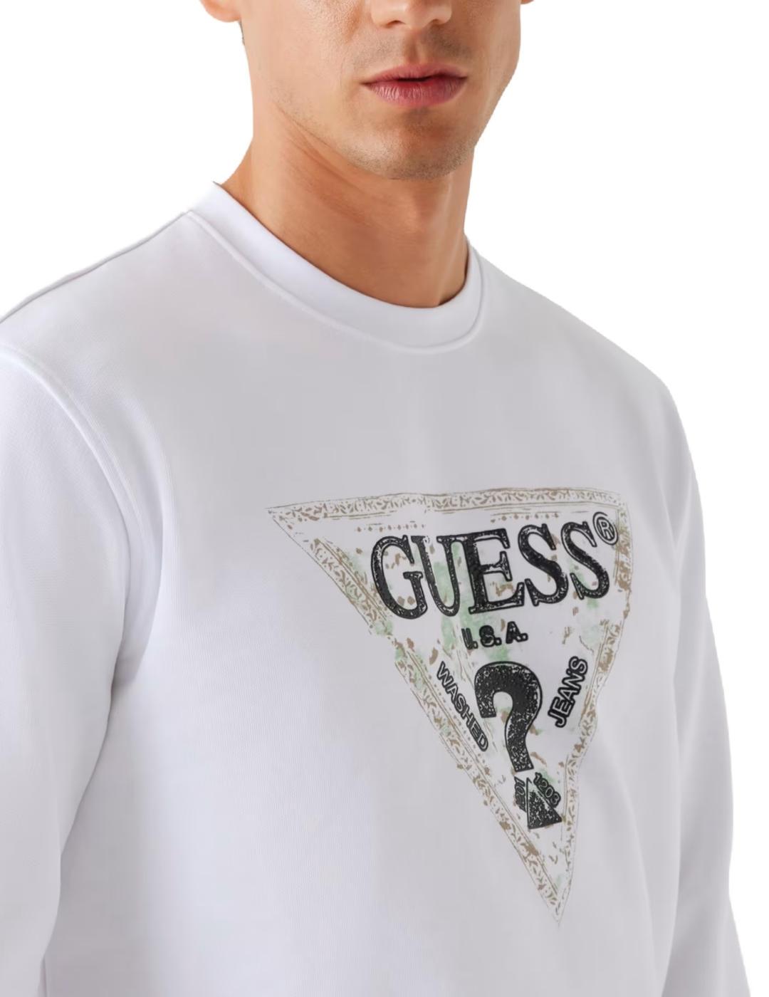 Sudadera Guess Triangle blanca sin capucha para hombre
