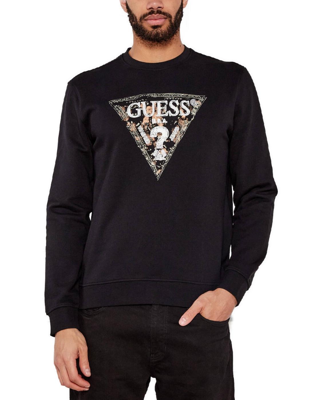 Sudadera Guess Triangle negra sin capucha para hombre