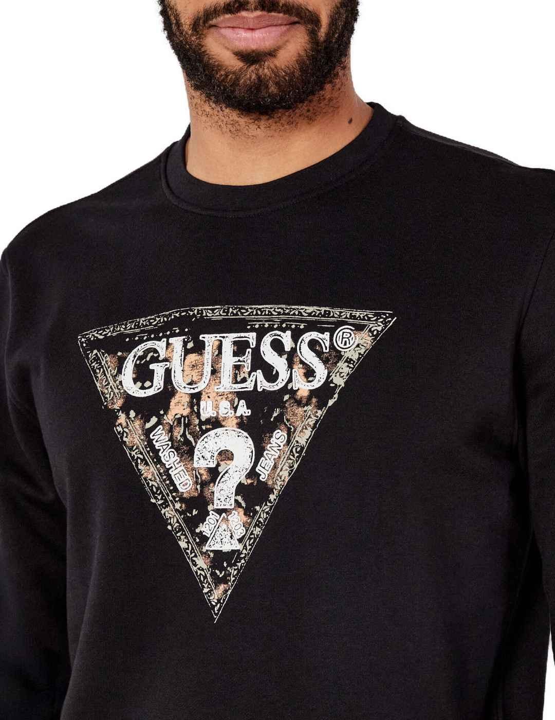 Sudadera Guess Triangle negra sin capucha para hombre