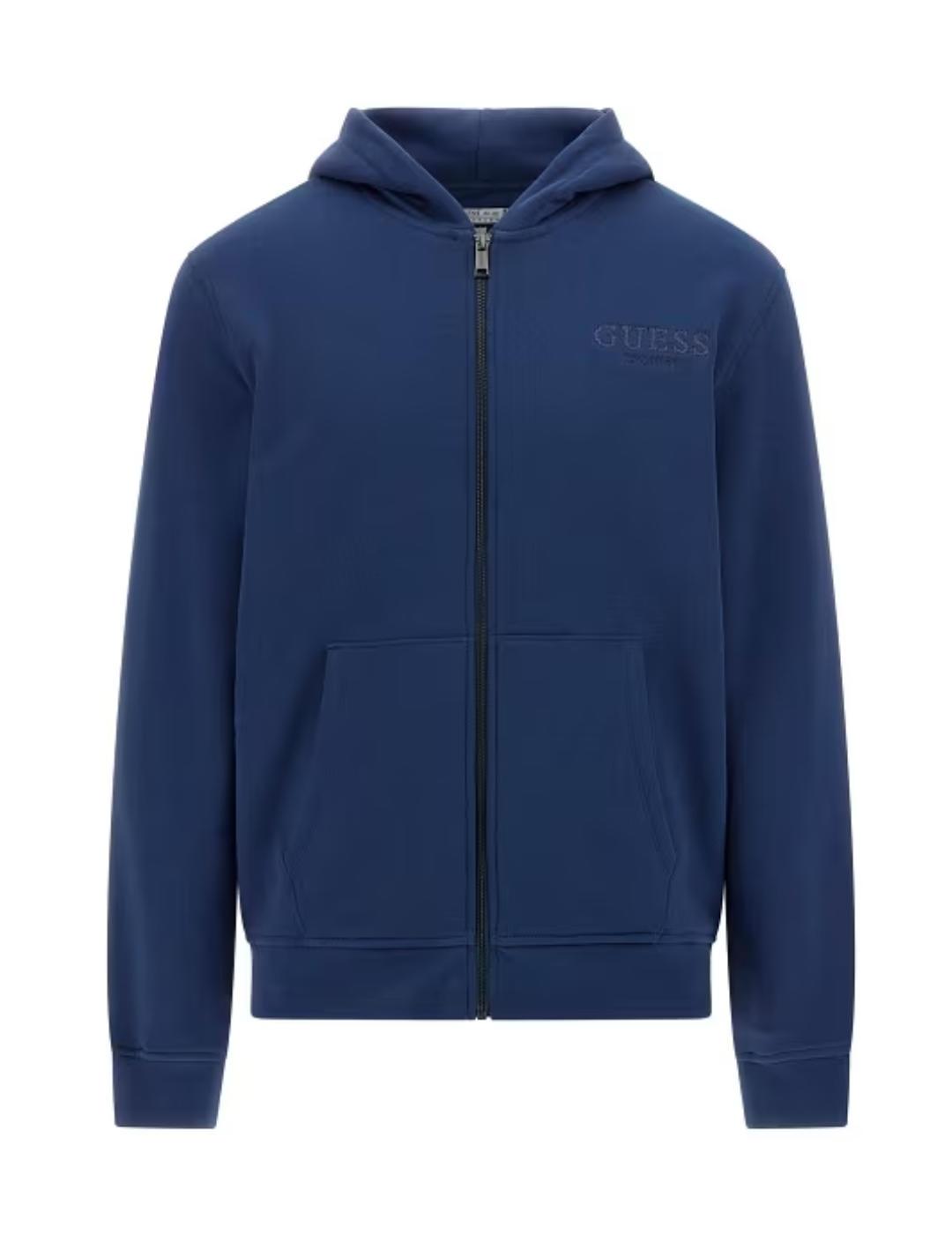 Sudadera Guess Hoodie Zip azul con capucha para hombre