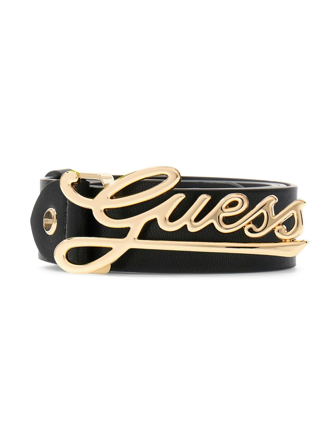 Cinturón Guess Melisandra negro hebilla dorada para mujer