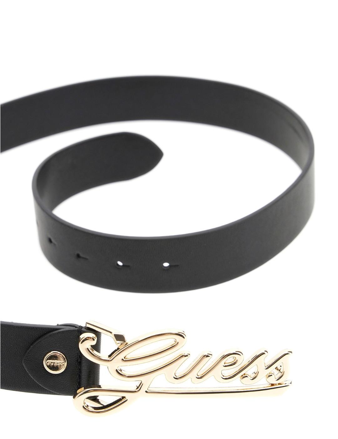 Cinturón Guess Melisandra negro hebilla dorada para mujer