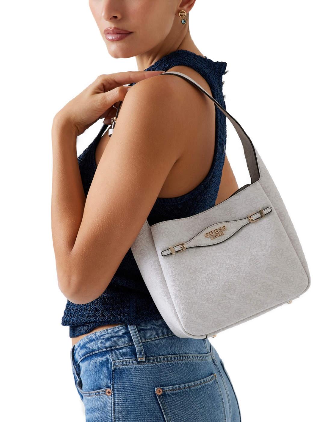 Bolso de hombro Guess Katya Shoulder blanco logo 4G de mujer