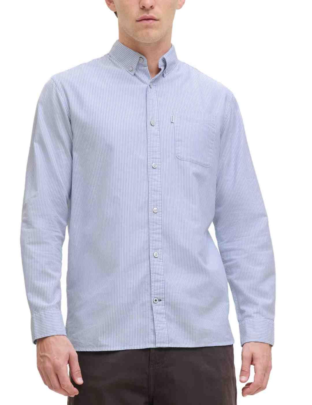 Camisa Jack&Jones Oxford raya celeste manga larga de hombre
