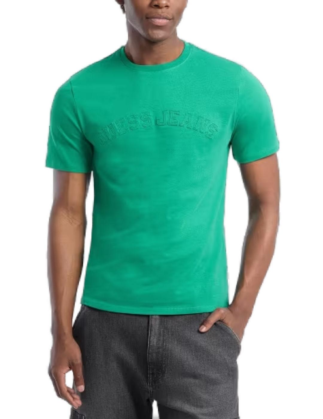 Camiseta Guess Slim Script verde manga corta para hombre