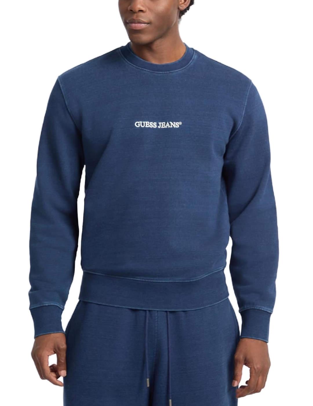 Sudadera Guess Slim azul índigo sin capucha para hombre