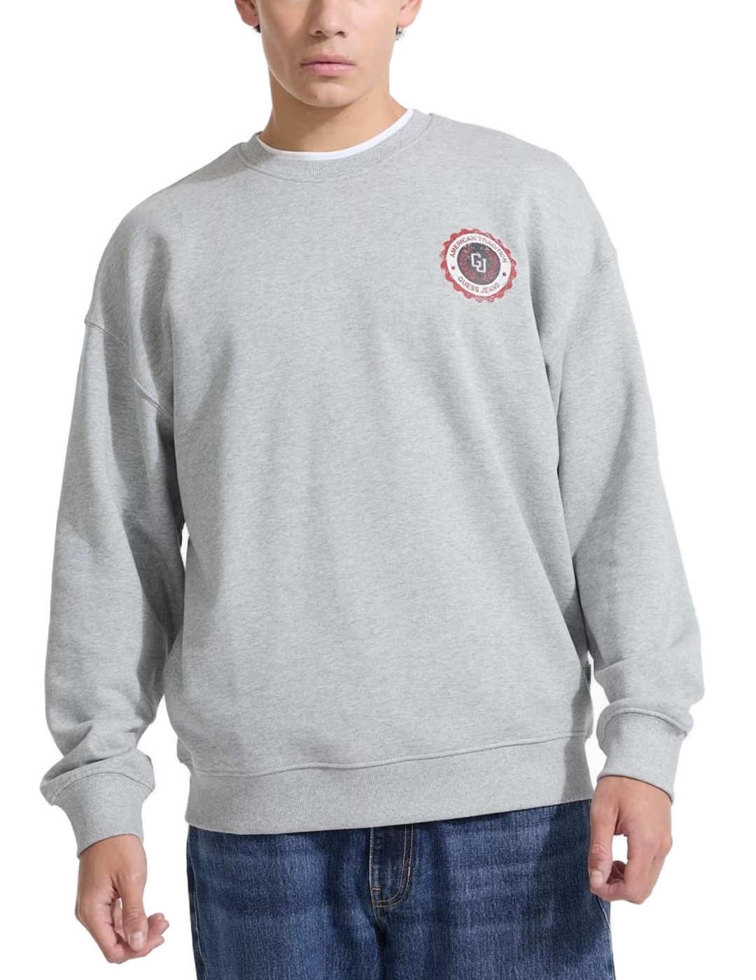 Sudadera Guess Varsity gris sin capucha para hombre