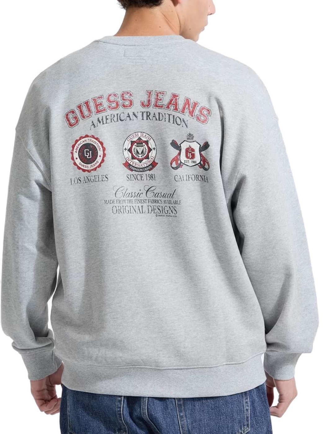 Sudadera Guess Varsity gris sin capucha para hombre