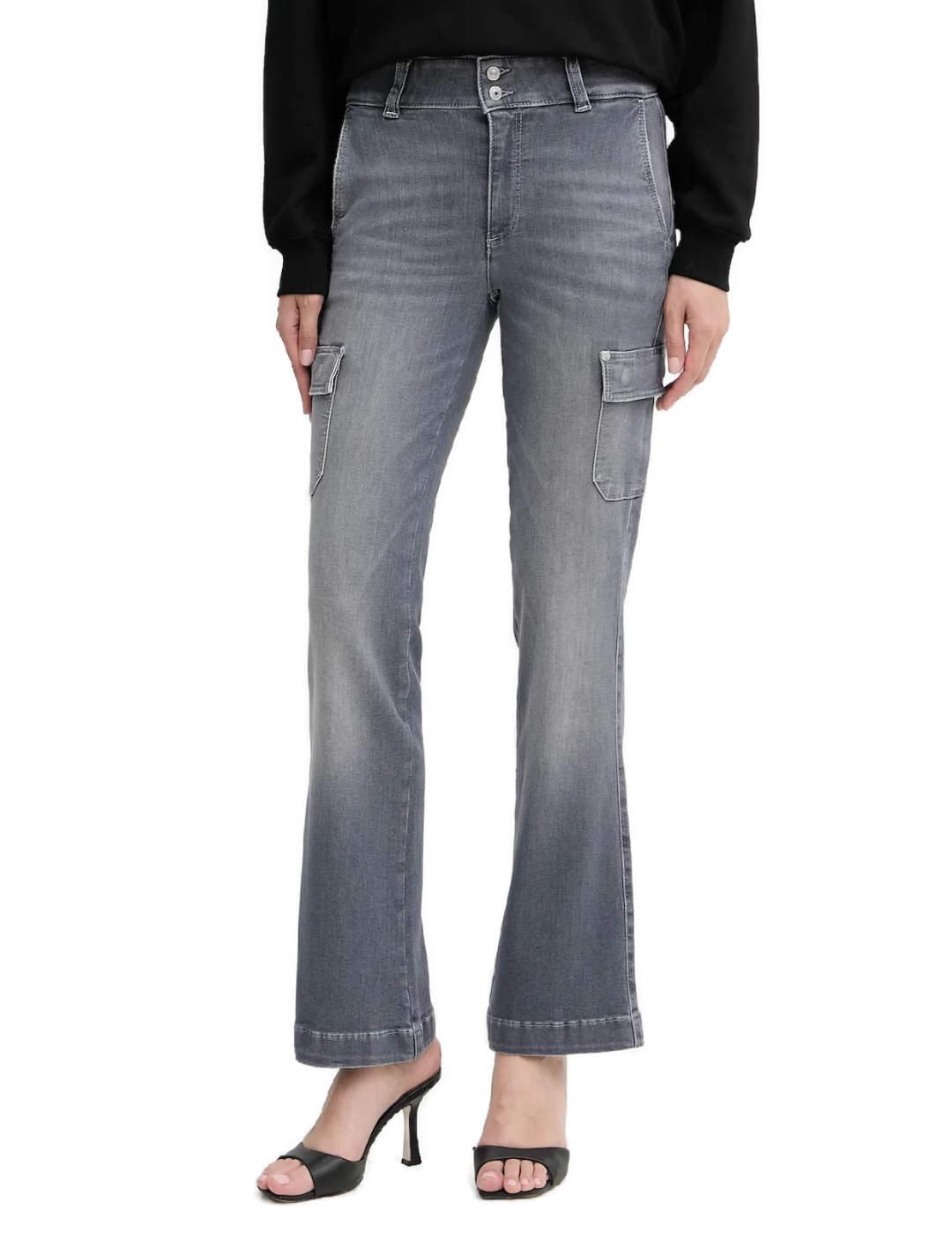 Pantalón vaquero Guess Cargo gris flare para mujer